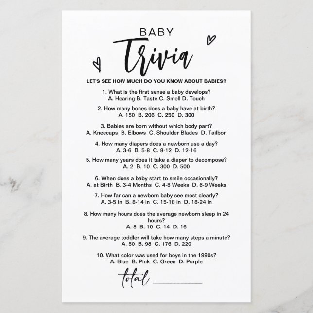 Modern Baby Trivia Game, Baby Showspiele, Baby (Vorderseite)