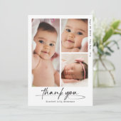 Modern Baby Vielen Dank, einfach 3 Foto Collage Dankeskarte (Stehend Vorderseite)