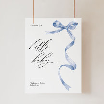 Modern Babydusche Begrüßungsschild mit blauem Boge