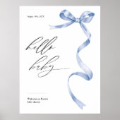 Modern Babydusche Begrüßungsschild mit blauem Boge Poster (Vorne)