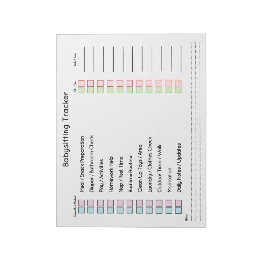 Modern Babysitting Tracker Task Planner Notizblock (Rotiert)