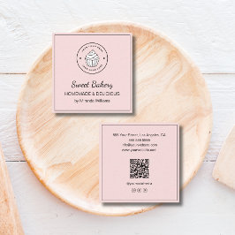 Modern Bakery Custom Logo QR Social Media Pink Quadratische Visitenkarte