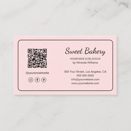 Modern Bakery Logo QR Code Pink Visitenkarte (Rückseite)