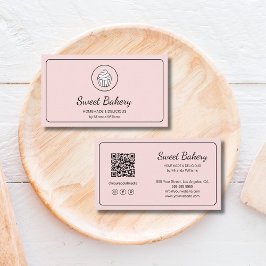 Modern Bakery Logo QR Code Pink Visitenkarte