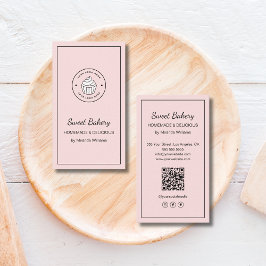 Modern Bakery Logo QR Social Media Icons Pink Visitenkarte