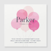 Modern Ballon Kinder Rosa Geburtstagsfeier Einladu Magnetkarte (Vorderseite)