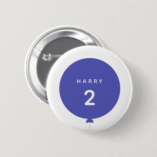 Modern Balloon | Blue Birthday Party Name Age Boy Button (Vorne & Hinten)