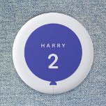 Modern Balloon | Blue Birthday Party Name Age Boy Button<br><div class="desc">Einfaches, stilvolles und lustiges Geburtstagsgeschenk mit Ihrem eigenen "<name>" und "<age>"" Text in moderner Typografie in knusprigem Weiß auf einem einfachen runden Ballondesign in königsblau mit einer geraden grauen Saite im minimalistischen skandinavischen "Scandi" Stil. Fügen Sie den Namen und das Alter eines geliebten Menschen für ein wirklich einzigartiges und maßgeschneidertes...</div>