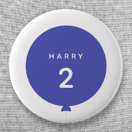 Modern Balloon | Blue Birthday Party Name Age Boy Button