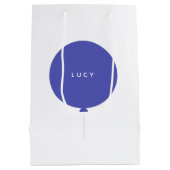 Modern Balloon | Blue Fun Kids Birthday Party Name Mittlere Geschenktüte (Rückseite)