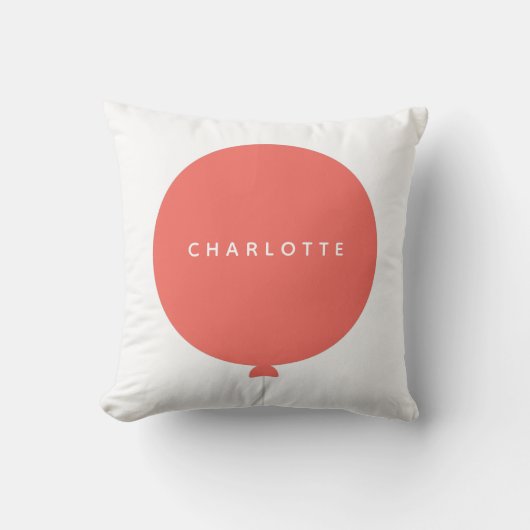 Modern Balloon | Coral Pink Niedlich Girly Name Kissen (Vorderseite)