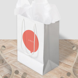 Modern Balloon | Coral Pink Niedlich Girly Name Mittlere Geschenktüte