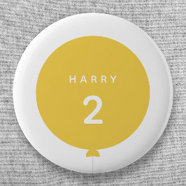 Modern Balloon | Gelbe Geburtstagspartei Niedliche Button