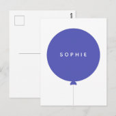 Modern Balloon | Name Blue Scandinavian Kids Niedl Postkarte (Vorne/Hinten)