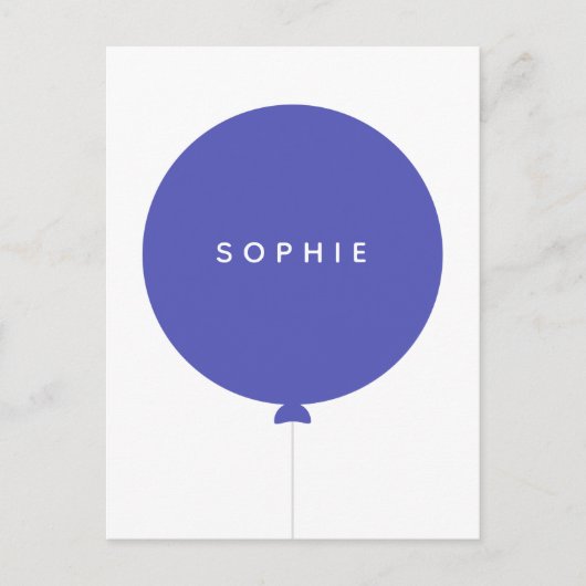 Modern Balloon | Name Blue Scandinavian Kids Niedl Postkarte (Vorderseite)