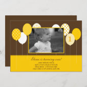 Modern Balloons Foto Birthday Invasion - Gelb Einladung (Vorne/Hinten)