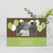 Modern Balloons Foto Birthday Invasion - Green Einladung (Stehend Vorderseite)