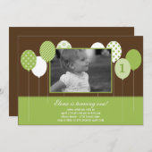 Modern Balloons Foto Birthday Invasion - Green Einladung (Vorne/Hinten)