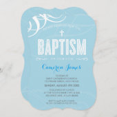 MODERN BAPTISM elegantes Design weiß, wirbelblau Einladung (Vorne/Hinten)