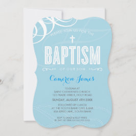 MODERN BAPTISM elegantes Design weiß, wirbelblau Einladung