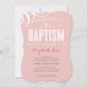 MODERN BAPTISM elegantes Design weiß, wirbelrosa Einladung (Vorderseite)