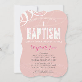 MODERN BAPTISM elegantes Design weiß, wirbelrosa Einladung