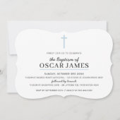 MODERN BAPTISM minimaler Kreuz einfacher, blass bl Einladung (Vorderseite)