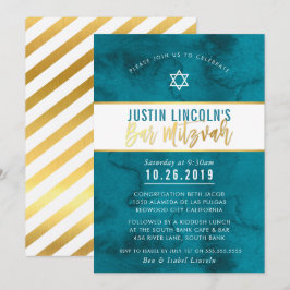 MODERN BAR MITZVAH aquamarin-blaues Aquarellgold Einladung