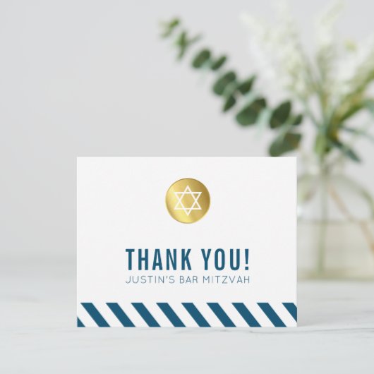 MODERN BAR MITZVAH bedankt sich für den goldblauen Dankeskarte (Stehend Vorderseite)