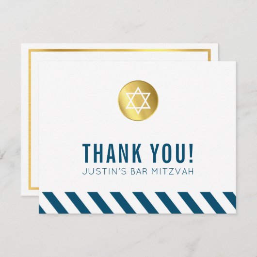 MODERN BAR MITZVAH bedankt sich für den goldblauen Dankeskarte (Vorne/Hinten)