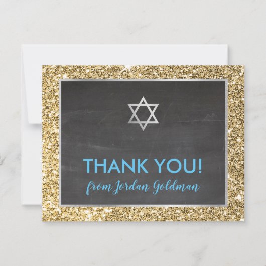 MODERN BAR MITZVAH danke Ihnen goldgrauer Glitzer (Vorderseite)
