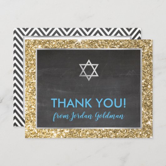 MODERN BAR MITZVAH danke Ihnen goldgrauer Glitzer (Vorne/Hinten)