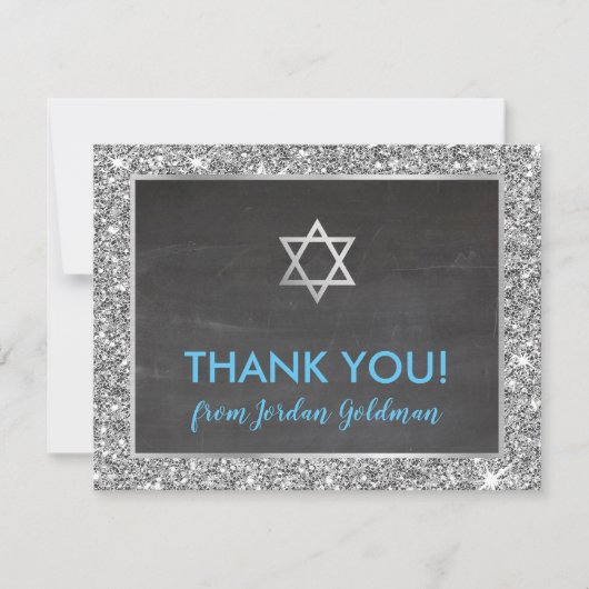 MODERN BAR MITZVAH danke Ihnen silber Glitzer grau (Vorderseite)