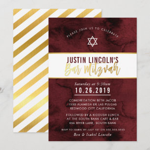 MODERN BAR MITZVAH-Maroon Rotes Aquarellgold Einladung