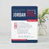 MODERN BAR MITZVAH trendig fett und blau rot Einladung (Stehend Vorderseite)