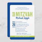 MODERN BAR MITZVAH trendy date blue lime green Einladung (Vorne/Hinten)