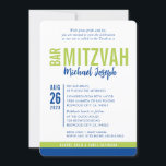 MODERN BAR MITZVAH trendy date blue lime green Einladung<br><div class="desc">by kat massard > WWW.SIMPLYSWEETPAPERIE.com Love the design, but would like to see some changes - another color scheme, product, add a photo or adapted for a different occasion - no worries simply contact me - I am happy to help! - - - - - - - - - -...</div>