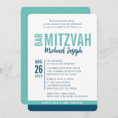 MODERN BAR MITZVAH trendy date blue minge green Einladung (Vorne/Hinten)