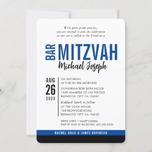 MODERN BAR MITZVAH trendy date königsblau schwarz Einladung