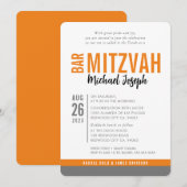 MODERN BAR MITZVAH trendy date orange grau Einladung (Vorne/Hinten)