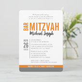 MODERN BAR MITZVAH trendy date orange grau Einladung (Stehend Vorderseite)