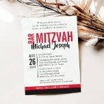 MODERN BAR MITZVAH trendy date red black Einladung<br><div class="desc">durch kat massard > WWW.SIMPLYSWEETPAPERIE.com Liebe des Designs, aber möchte einige Änderungen sehen - ein anderes Farbschema, Produkt, ein Foto hinzufügen oder angepasst für einen anderen Anlass - keine Sorge einfach kontaktieren Sie mich - ich bin gerne zu helfen! - - - - - - - - - - -...</div>