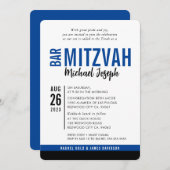 MODERN BAR MITZVAH trendy date royal blue black Einladung (Vorne/Hinten)