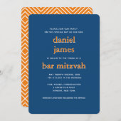 Modern Bar Mitzvah Typografie Blue Orange Einladung (Vorne/Hinten)