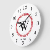 Modern Baseball Ball Sport Design Monogram Große Wanduhr (Winkel)