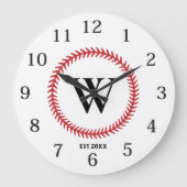 Modern Baseball Ball Sport Design Monogram Große Wanduhr (Vorderseite)