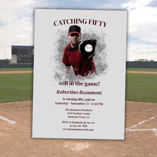 Modern Baseball Catching Fifty Männer 50. Geburtst Einladung