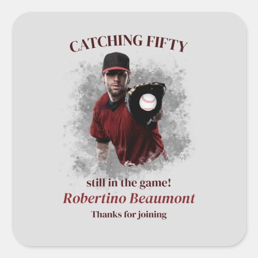 Modern Baseball Catching Fifty Men's 50th Birthday Quadratischer Aufkleber (Vorderseite)