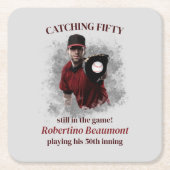 Modern Baseball Catching Fifty Men's 50th Birthday Rechteckiger Pappuntersetzer (Vorderseite)