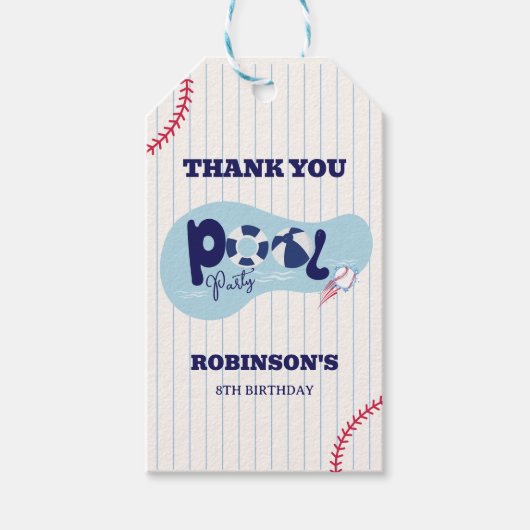 Modern Baseball Pool Geburtstagsparty Geschenkanhänger (Vorderseite)